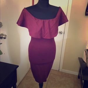 Wine color, off the shoulder Midi Dress!